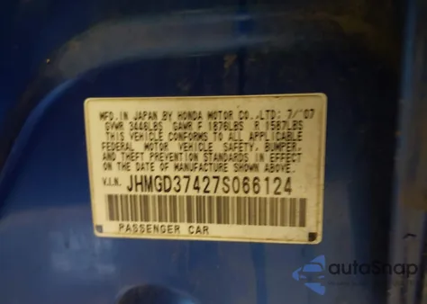 2007 Honda Fit из США, поврежденный, VIN JHMGD37427S066124